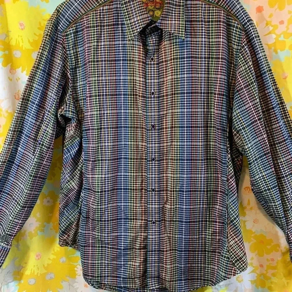 Mens Robert graham colorful plaid button down dress up shirt long sleeve - Picture 3 of 13